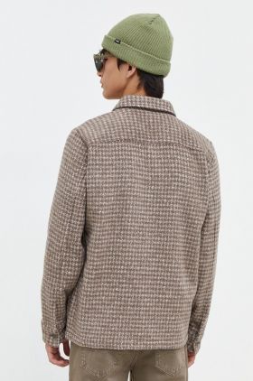 Hollister Co. camasa din lana culoarea maro, cu guler clasic, regular