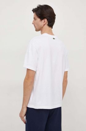 Lacoste tricou din bumbac barbati, culoarea alb, cu imprimeu