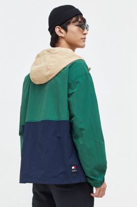 Tommy Jeans geacă bărbați, culoarea verde, de tranziție, oversize DM0DM18258