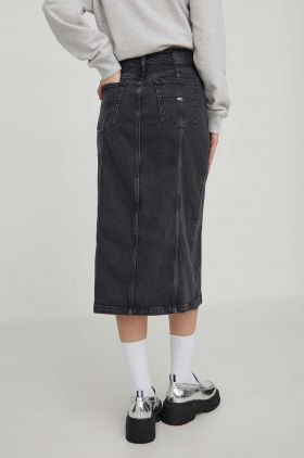 Tommy Jeans fustă din denim culoarea negru, midi, drept DW0DW17700