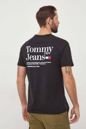 Tommy Jeans tricou din bumbac bărbați, culoarea negru, cu imprimeu DM0DM18870