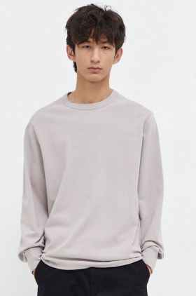 Abercrombie & Fitch longsleeve din bumbac culoarea gri, neted