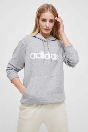 adidas hanorac de bumbac femei, culoarea gri, cu glugă, cu imprimeu IC6884