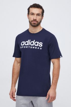 adidas tricou din bumbac bărbați, culoarea bleumarin, cu imprimeu IW8834