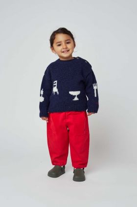 Bobo Choses pantaloni din bumbac pentru bebeluși culoarea rosu, neted