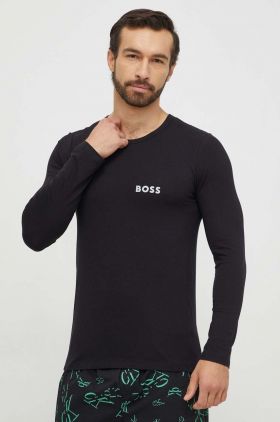 BOSS longsleeve barbati, culoarea negru, neted