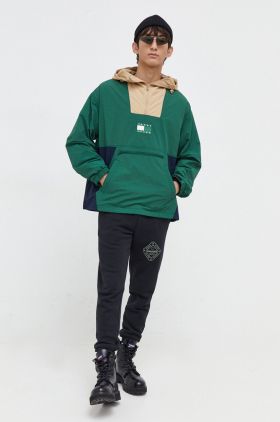 Tommy Jeans geacă bărbați, culoarea verde, de tranziție, oversize DM0DM18258