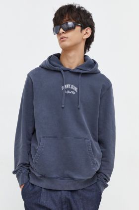 Tommy Jeans hanorac de bumbac bărbați, culoarea bleumarin, cu glugă, imprimeu DM0DM18410