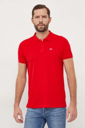 Tommy Jeans polo de bumbac culoarea rosu, neted, DM0DM18312