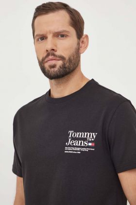 Tommy Jeans tricou din bumbac bărbați, culoarea negru, cu imprimeu DM0DM18870