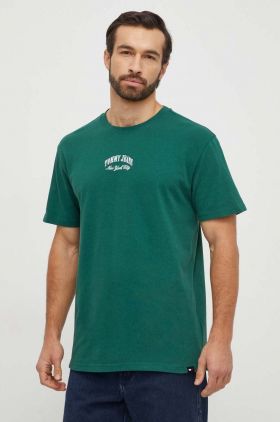 Tommy Jeans tricou din bumbac bărbați, culoarea verde, cu imprimeu DM0DM18275