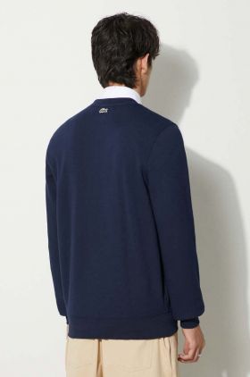 Lacoste hanorac de bumbac bărbați, culoarea bleumarin, cu imprimeu