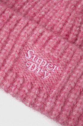 Superdry caciula din amestec de lana culoarea roz, din tricot gros