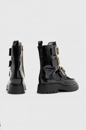 AllSaints cizme de piele Lynx Pony Boot femei, culoarea negru, cu toc plat, WF546Z