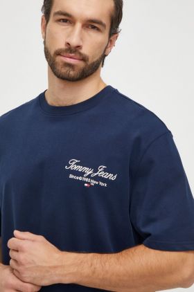 Tommy Jeans tricou din bumbac bărbați, culoarea bleumarin, cu imprimeu DM0DM18273