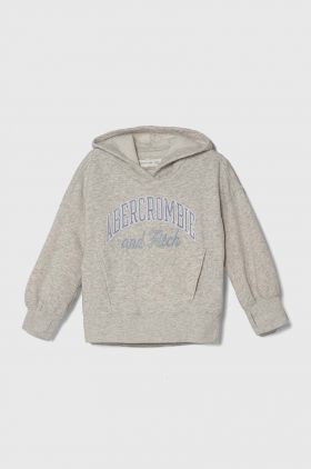 Abercrombie & Fitch bluza copii culoarea gri, cu glugă, cu imprimeu