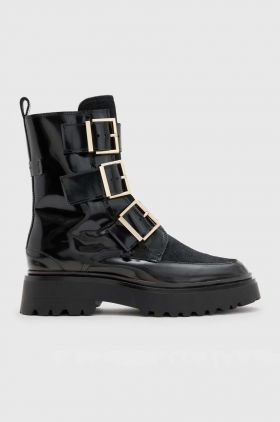 AllSaints cizme de piele Lynx Pony Boot femei, culoarea negru, cu toc plat, WF546Z