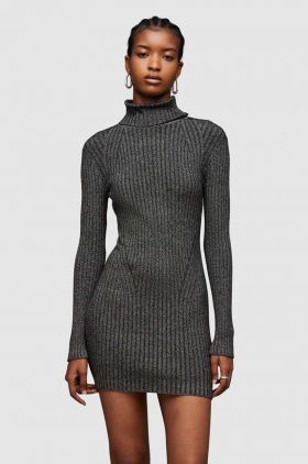 AllSaints rochie Juliette culoarea argintiu, mini, mulata