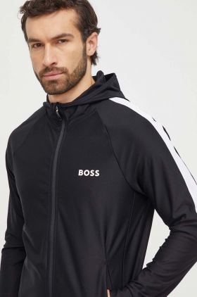 BOSS Green bluză bărbați, culoarea negru, cu glugă, imprimeu 50506162