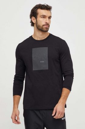 BOSS Green longsleeve din bumbac culoarea negru, cu imprimeu 50506346