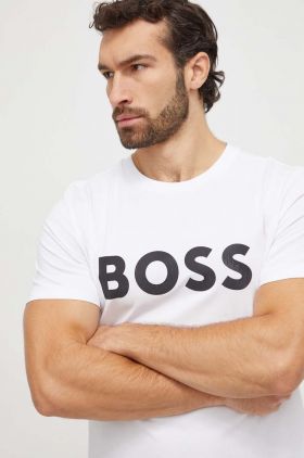 BOSS Green tricou bărbați, culoarea alb, cu imprimeu 50506363