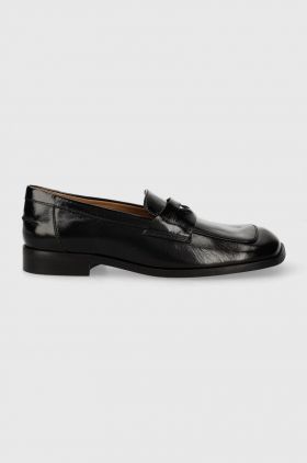 BOSS mocasini de piele Aysha femei, culoarea negru, cu toc plat, 50512997