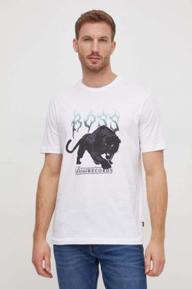 BOSS Orange tricou din bumbac bărbați, culoarea alb, cu imprimeu 50510223