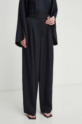 By Malene Birger pantaloni femei, culoarea negru, lat, high waist