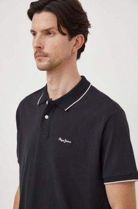 Pepe Jeans polo de bumbac Hans culoarea negru, neted