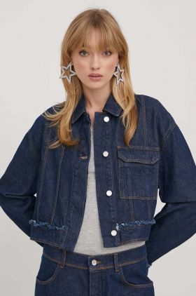 Stine Goya geaca jeans femei, culoarea albastru marin, de tranzitie, oversize