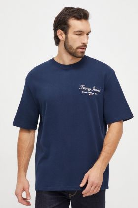 Tommy Jeans tricou din bumbac bărbați, culoarea bleumarin, cu imprimeu DM0DM18273