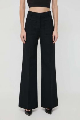 Victoria Beckham pantaloni din lână culoarea negru, lat, high waist 1124WTR005115A