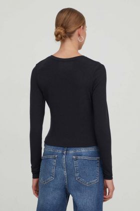 Abercrombie & Fitch longsleeve femei, culoarea negru