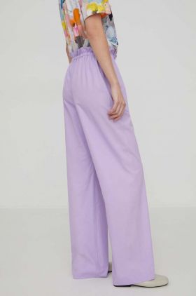 Stine Goya pantaloni de bumbac Carola Solid culoarea violet, drept, high waist SG5800