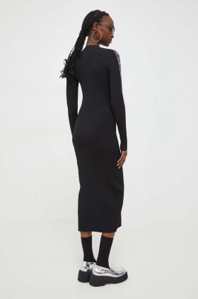 Tommy Jeans rochie culoarea negru, midi, mulată DW0DW17415