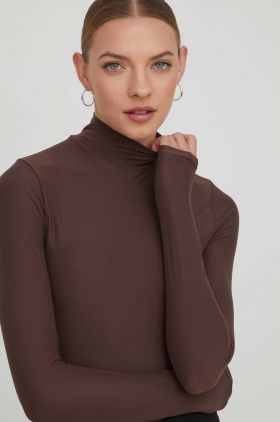 Abercrombie & Fitch longsleeve femei, culoarea maro, cu turtleneck