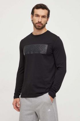 BOSS Green longsleeve din bumbac culoarea negru, cu imprimeu 50506345