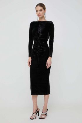 Nissa rochie culoarea negru, midi, mulata