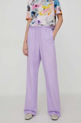 Stine Goya pantaloni de bumbac Carola Solid culoarea violet, drept, high waist SG5800