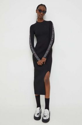 Tommy Jeans rochie culoarea negru, midi, mulată DW0DW17415