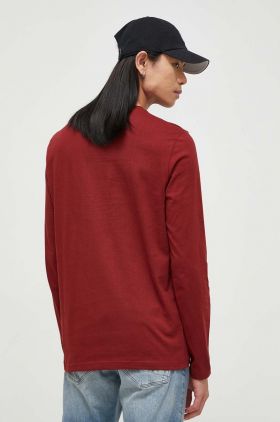 Marc O'Polo longsleeve din bumbac culoarea bordo, neted