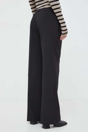 Herskind pantaloni femei, culoarea negru, drept, high waist