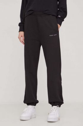 Tommy Jeans pantaloni de trening din bumbac culoarea negru, cu imprimeu DW0DW17309