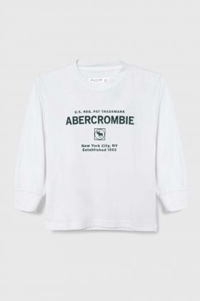 Abercrombie & Fitch longsleeve copii culoarea alb, cu imprimeu