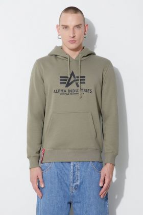 Alpha Industries bluză Basic Hoody bărbați, culoarea verde, cu glugă, cu imprimeu 178312.11