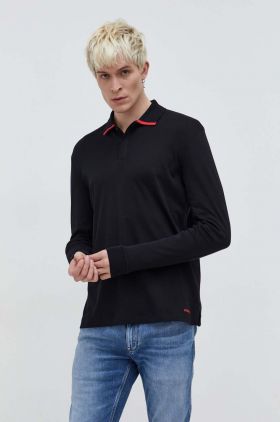 HUGO longsleeve din bumbac culoarea negru, uni 50509858