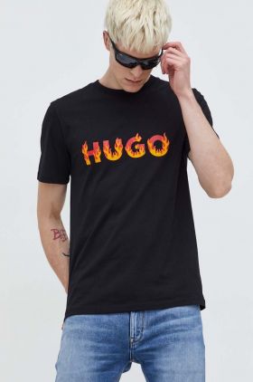 HUGO tricou din bumbac bărbați, culoarea negru, cu imprimeu 50504542