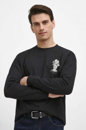 Medicine longsleeve din bumbac barbati, culoarea negru, cu imprimeu