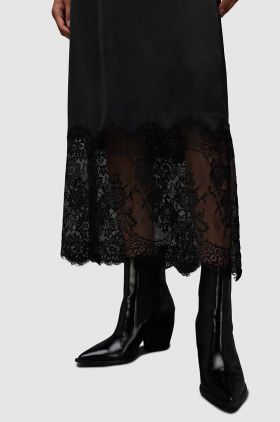 AllSaints fusta Flora culoarea negru, midi, drept