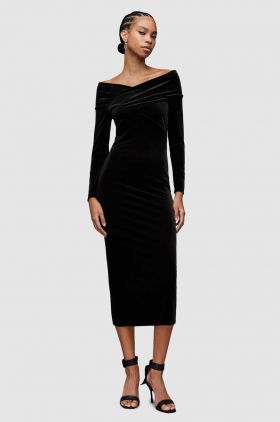 AllSaints rochie Delta culoarea negru, midi, mulata